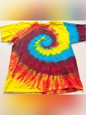 Hand Dyed Tie Dye T Shirt Adult Large Rainbow Spiral Anvil 100% Cotton
